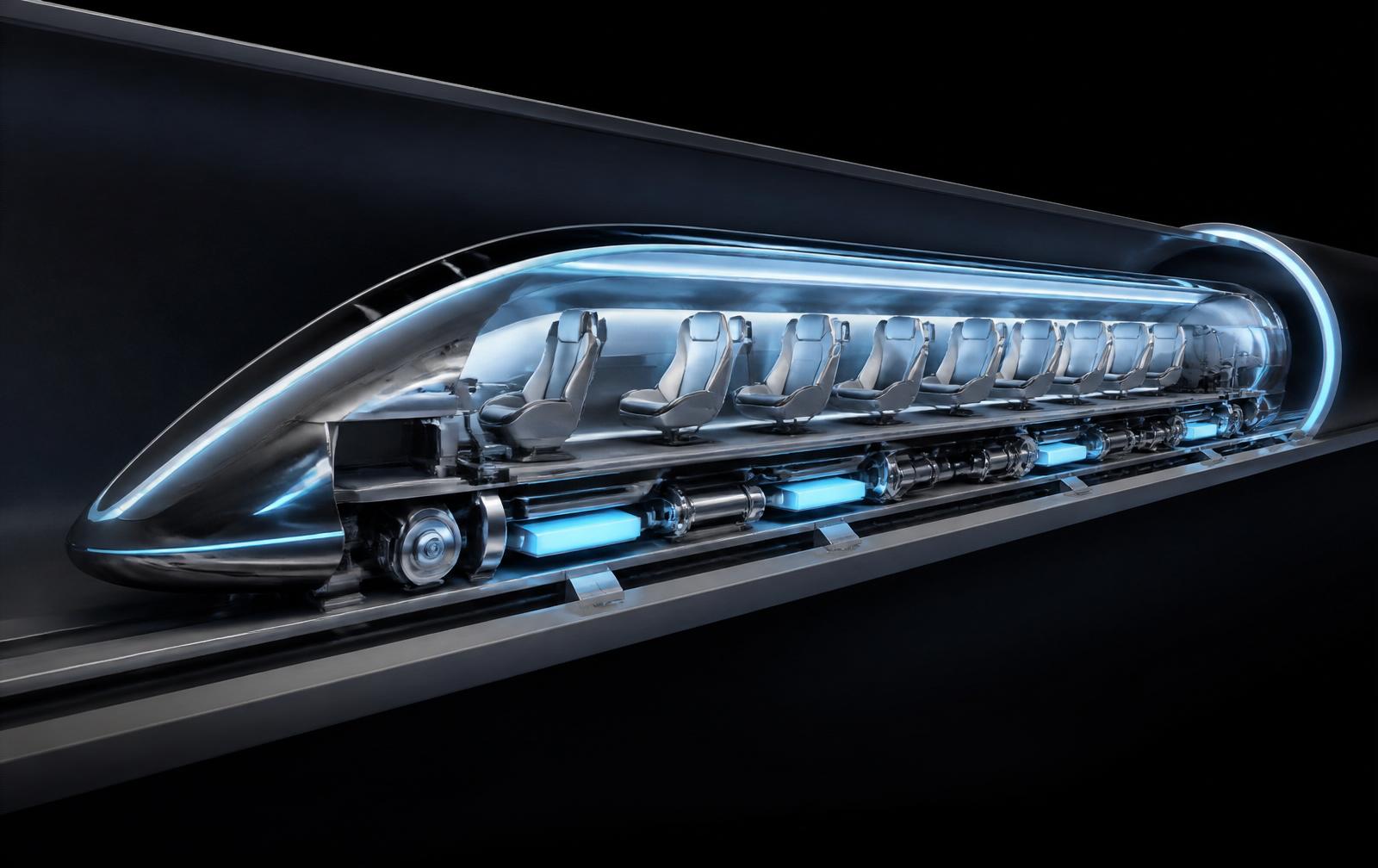 Hyperloop pod'unun iç bileşenlerini gösteren teknik kesit çizimi