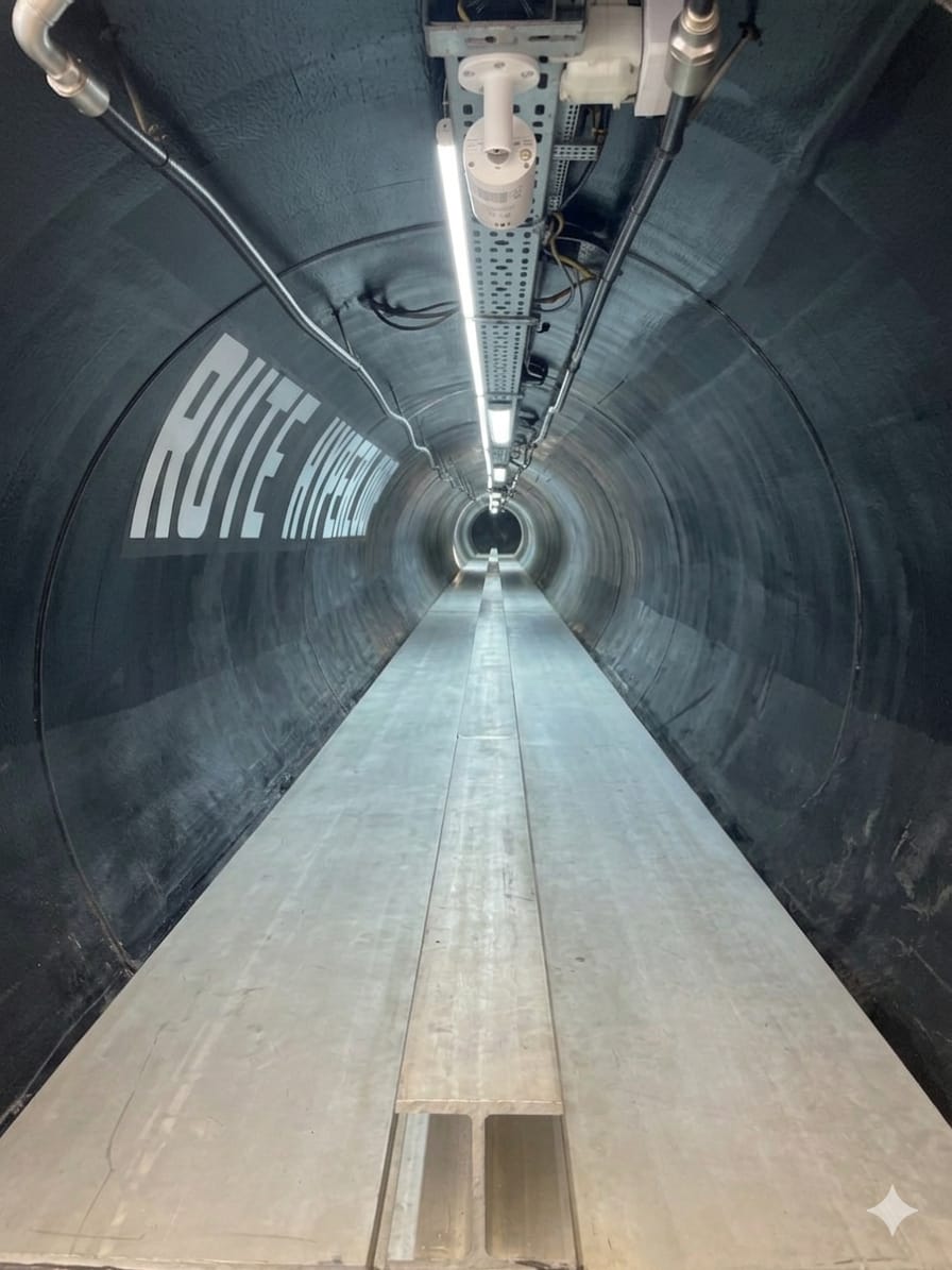 RUTE hyperloop vakum tüpünün içinden ileri bakış